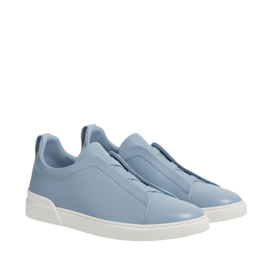 Luxury Edition Triple Stitch Leather Light Blue Sneaker for Men's