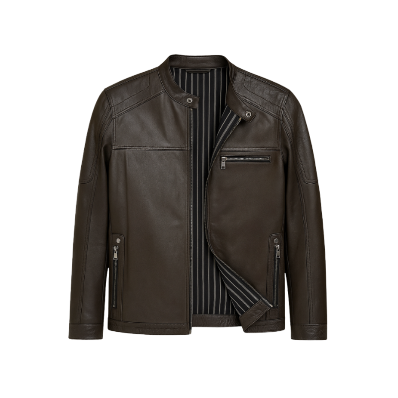 Luxury Leather Regular Fit Solid Jacket