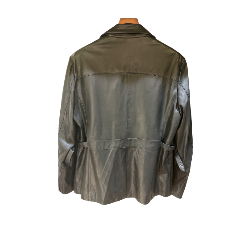Classic Leather Green Double-pocket Leather Coat