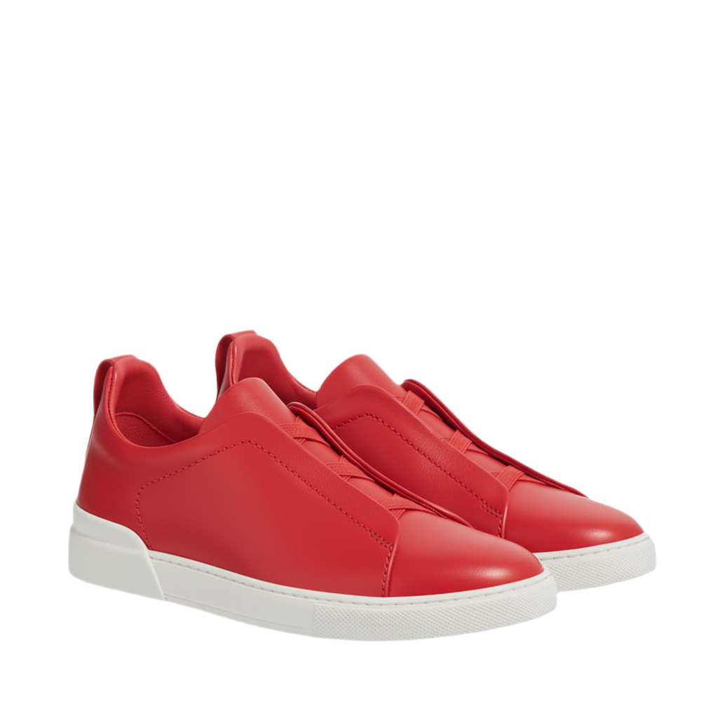 Luxury Edition Triple Stitch Leather Red Sneaker for Men's