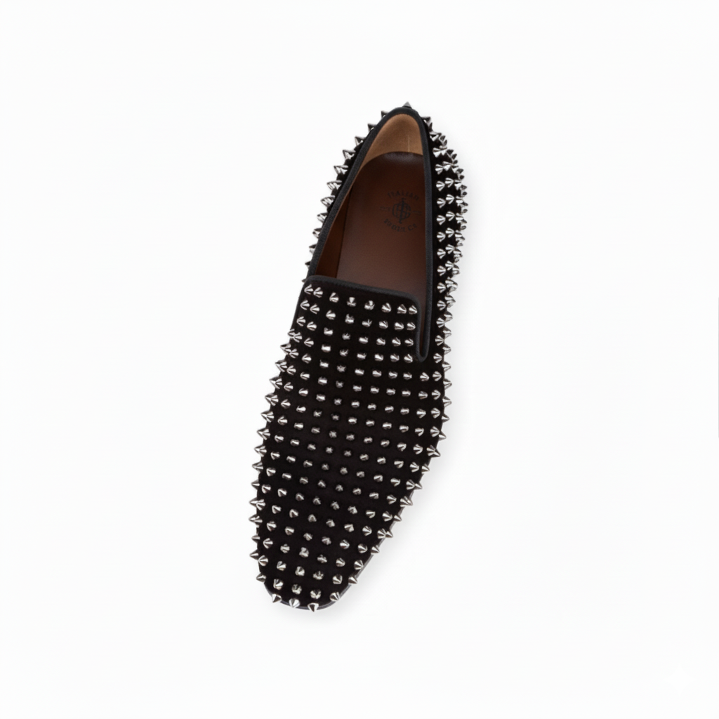 Italain Edition Spiked Slip-on Black Shoes for Men's