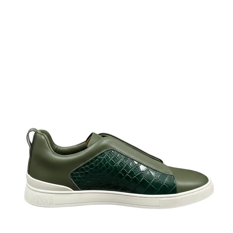Luxury Croco Olive Green Slip-On Sneakers