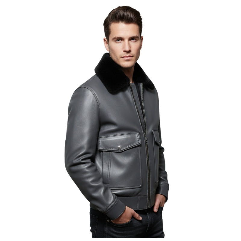 Aviator Luxe Fur-Collar Leather Jacket