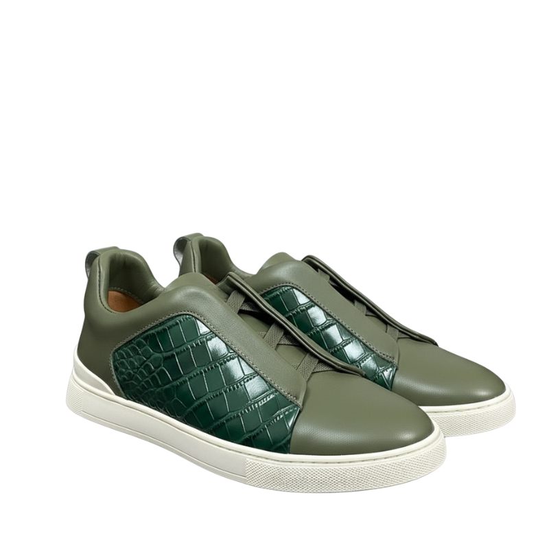 Luxury Croco Olive Green Slip-On Sneakers