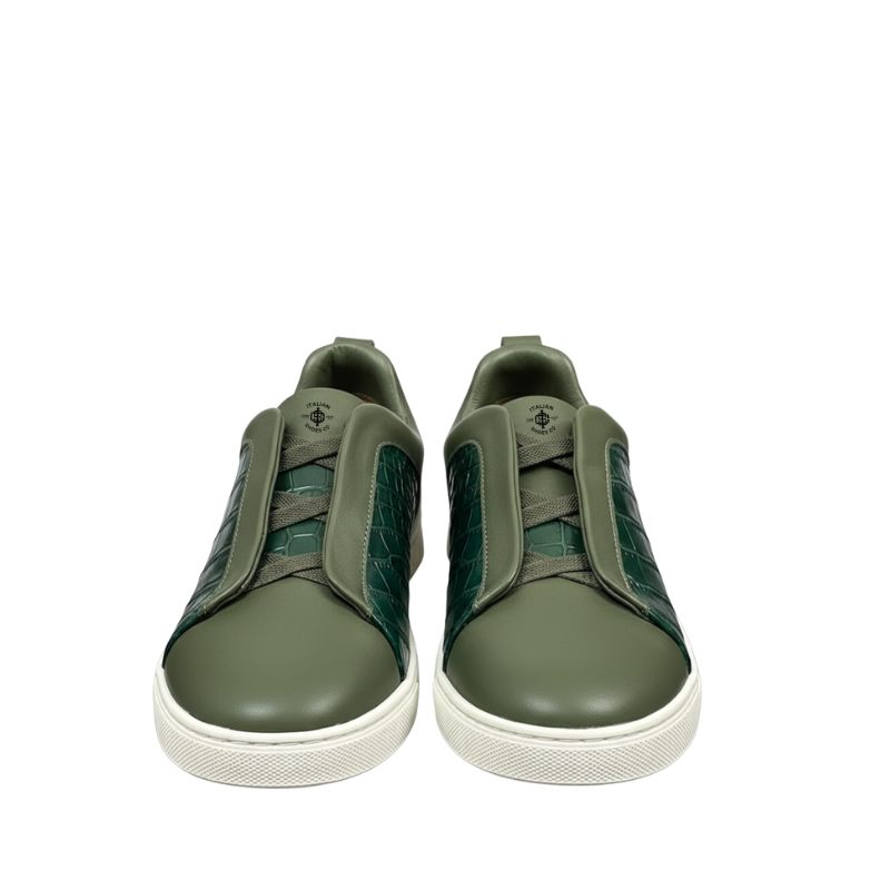 Luxury Croco Olive Green Slip-On Sneakers