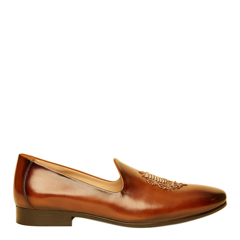 Embroidered Classy Leather Slip-On