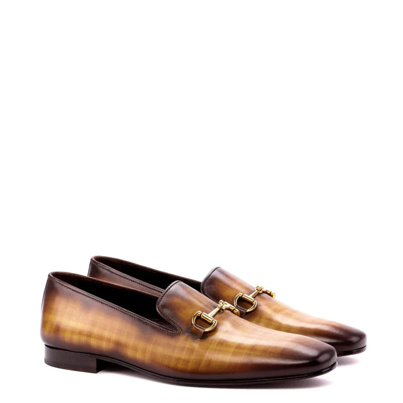 Patina Handpainted Leather Loafer With Gold Buckle