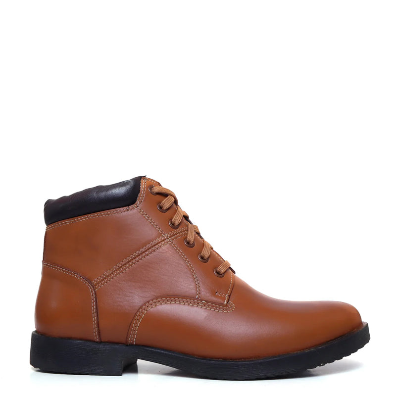 Leather Lace-Up High Ankle Boot Tan for Men