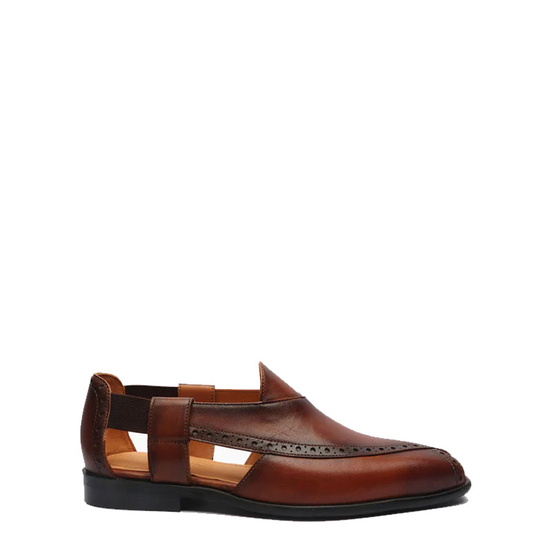 Classic Premium Solid Leather Peshawari Tan Sandal