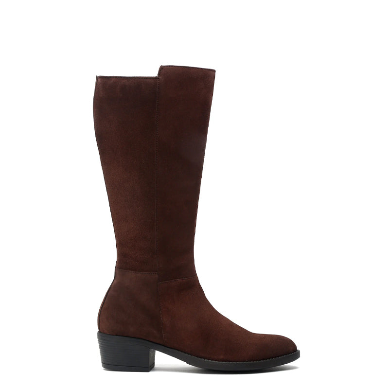Women Suede Knee High-Top Side Zipper Brown Boot
