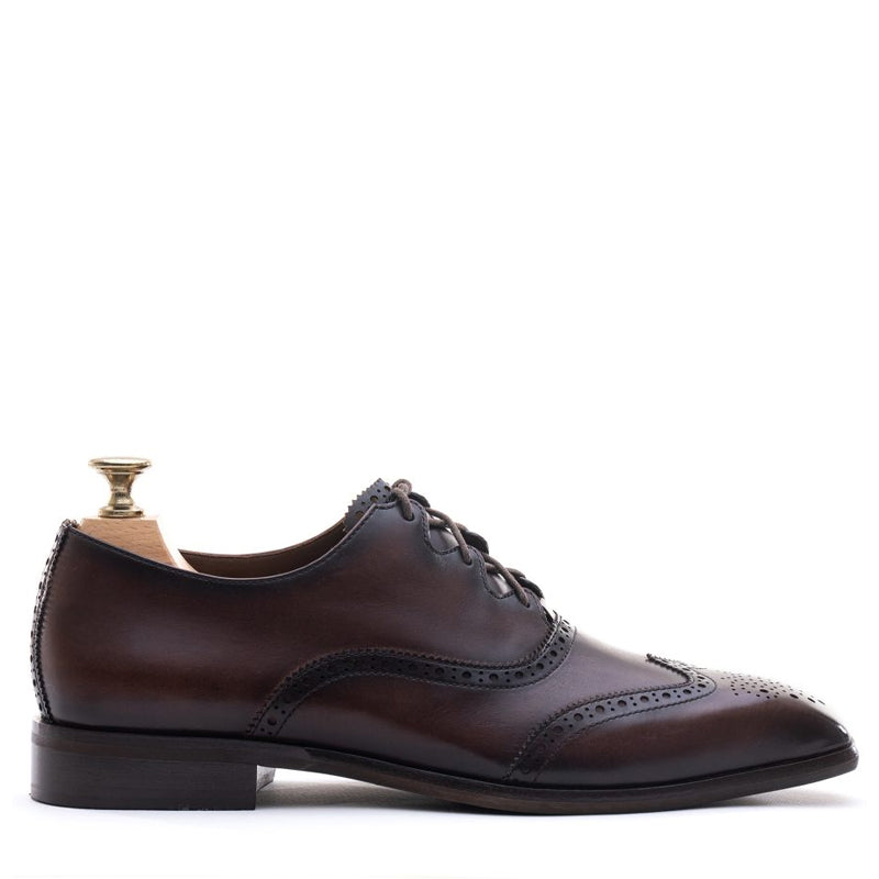 Men Wingtip Whole-Cut Leather Oxford Brown Shoe