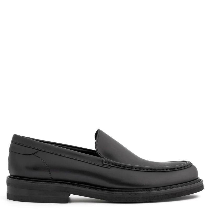 Round Toe Slip-On Leather Black Loafer