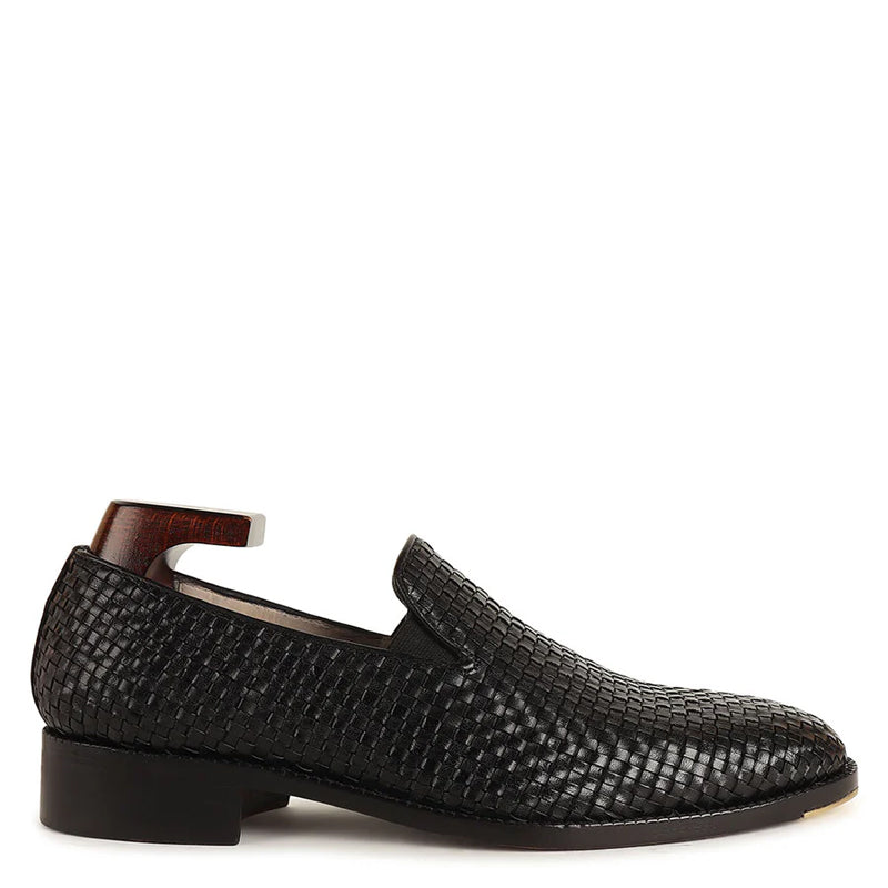 Men Classic Woven Black Leather Loafer