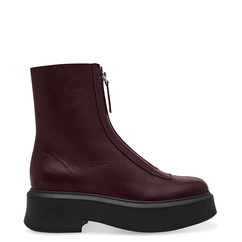 Premium Row Zipped-Front Leather Burgundy Ankle Boot