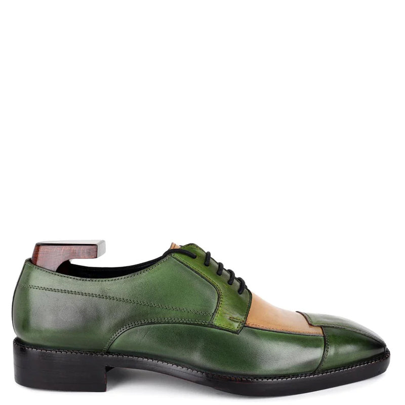 Luxury Stylish Patina Triple Tone Leather Derby Shoe Green