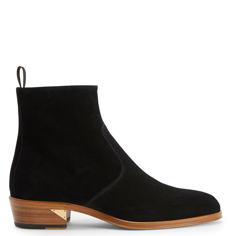 Handmade Suede Leather Side Zipper Ankle Black Boot