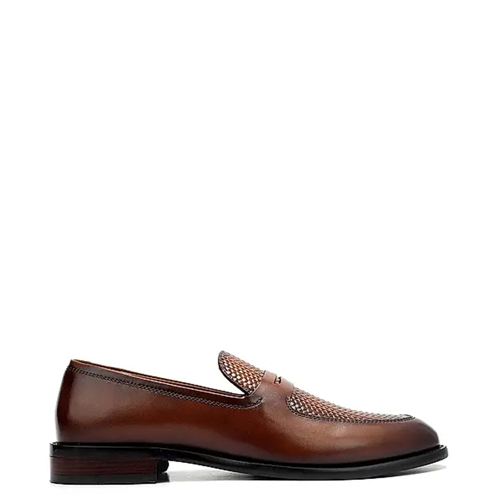 Men Textured Leather Stylish Penny Brown Loafer