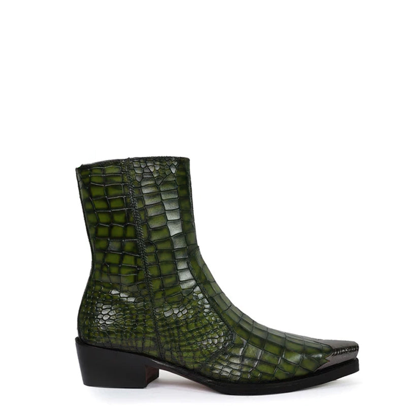 Luxury Croco Print Leather Side-Zipper Boot Black