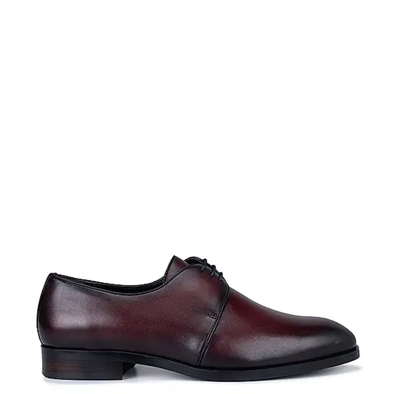 Plain Solid Leather Lace-Up Formal Derby Shoe Burgundy