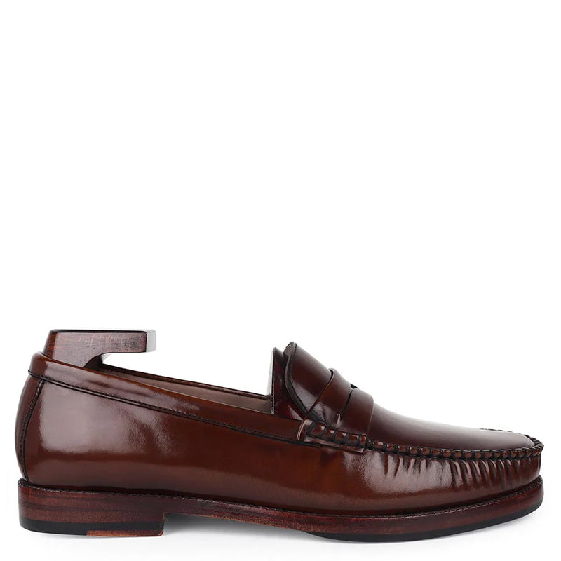 Classic Plain Shiny Leather Penny Loafer Brown