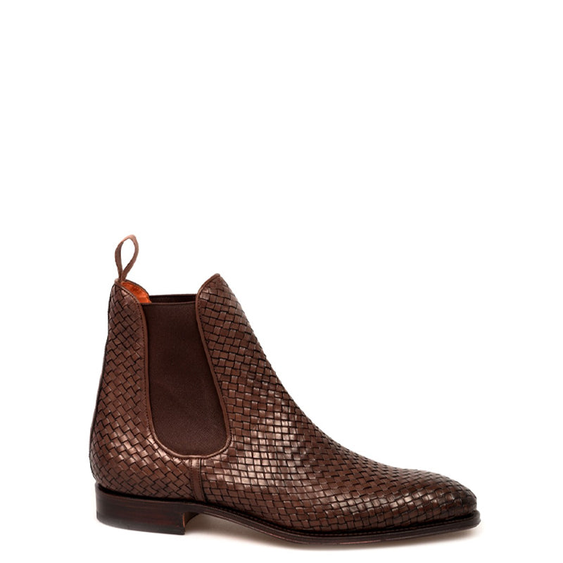 Woven Handmade Solid Leather Chelsea Boot Brown