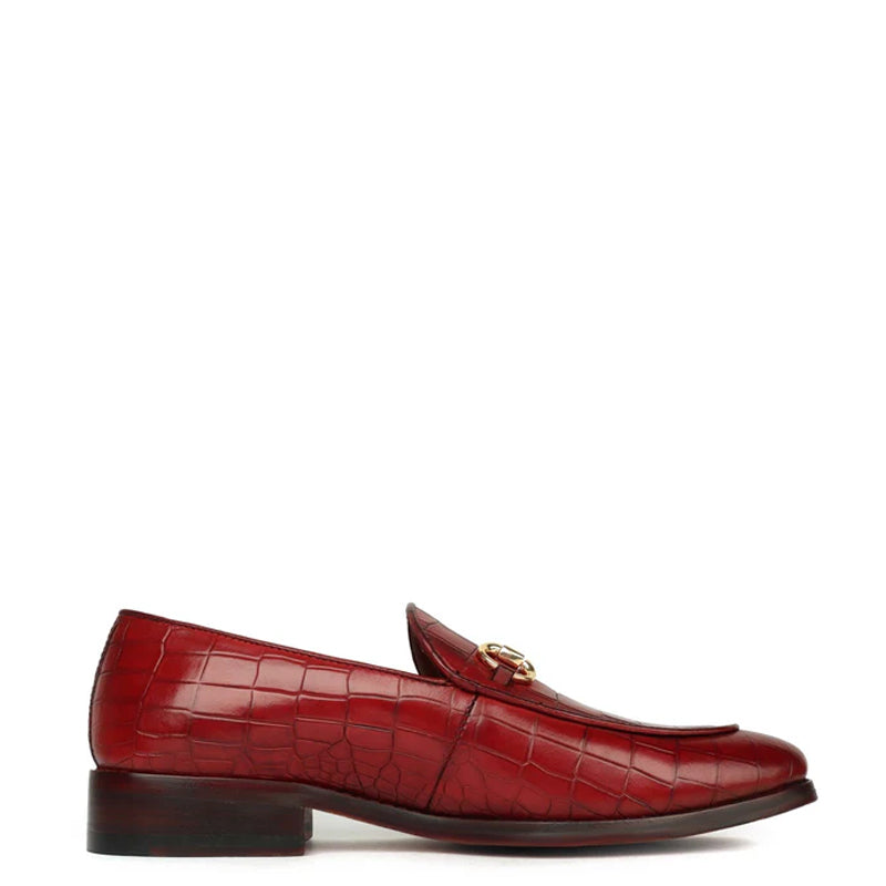 Deep Cut Leather Horse-bit Buckled Burgundy Loafer
