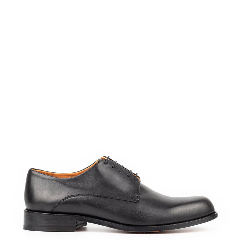 Polished Plain Italian Leather Derby Shoe Black