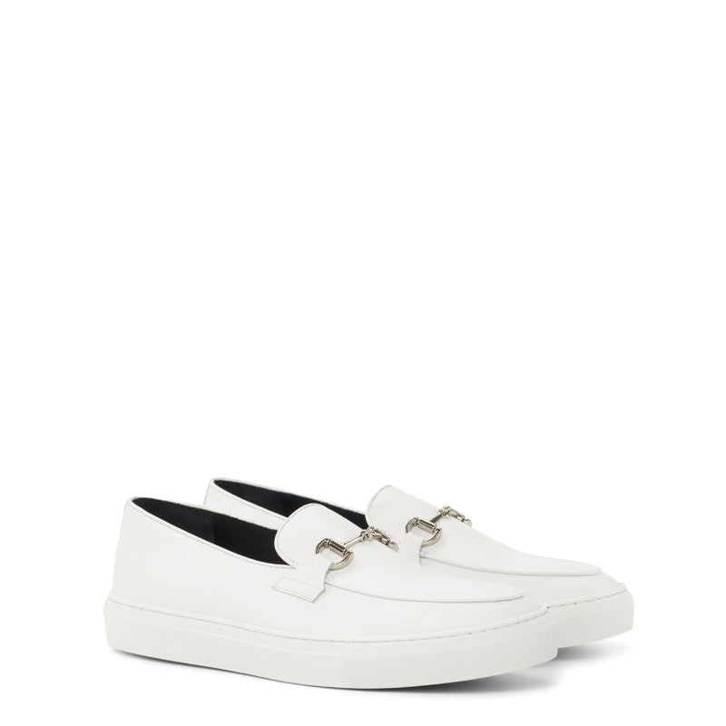 Men Comfort Horsebit Buckled White Sneaker