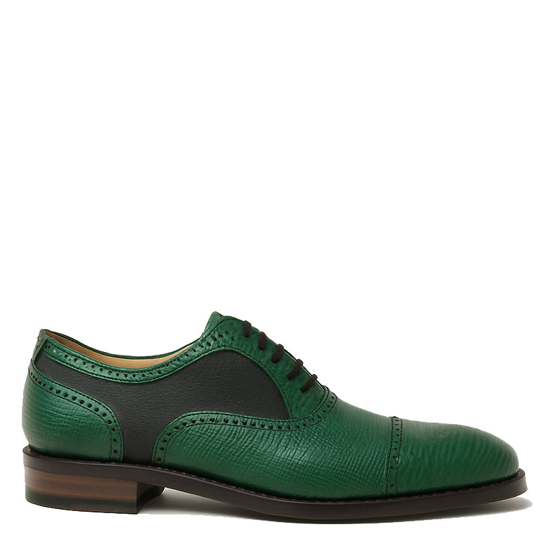 Luxury Leather Lace Up Green & Black Dual Textured Oxford Shoes