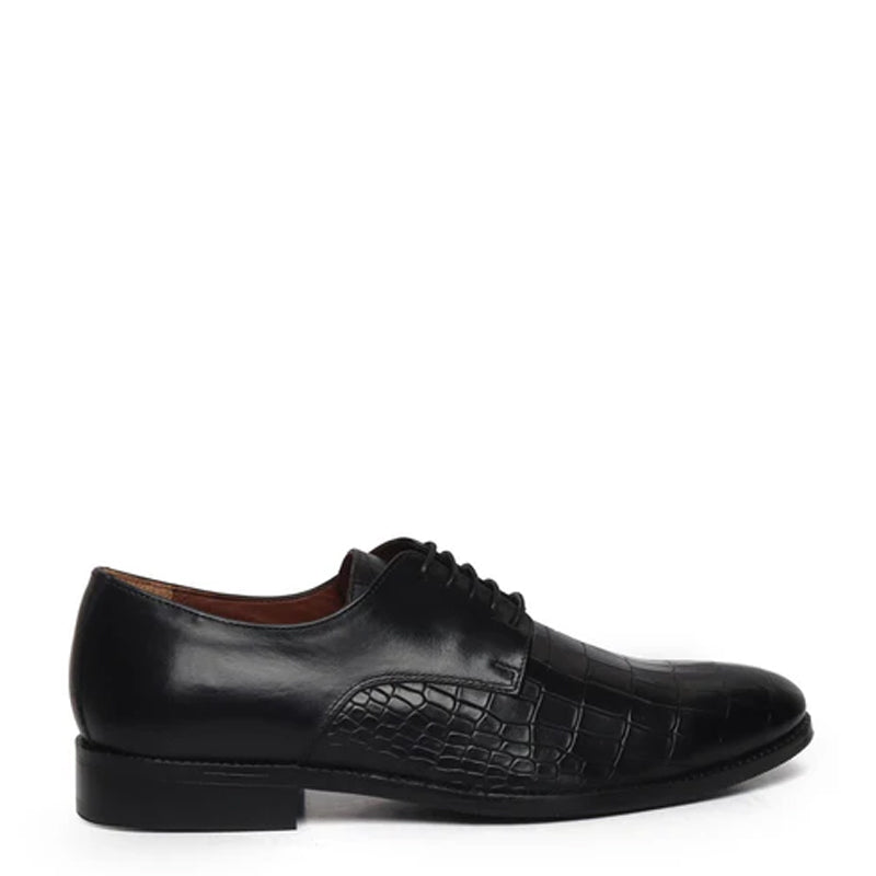 Croco Textured Formal Leather Oxford Black Shoe