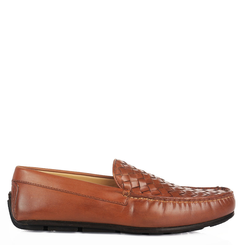Leather Weaved Textured  Driving Tan Loafer