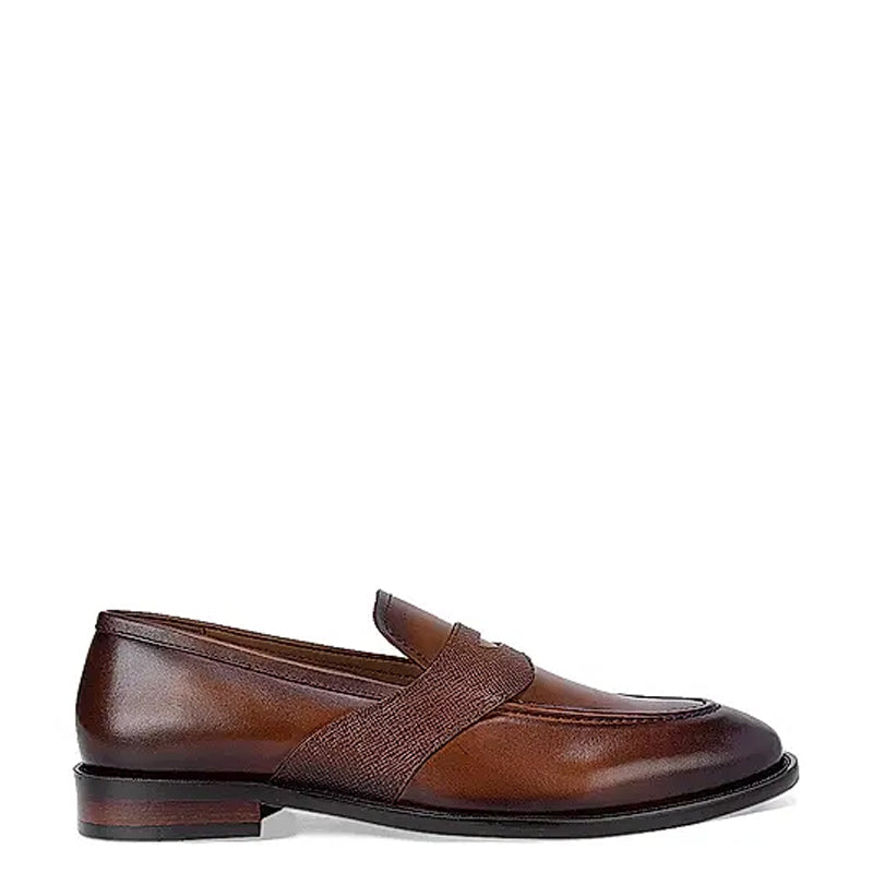 Textured Strap Leather Brown Loafer Shoe