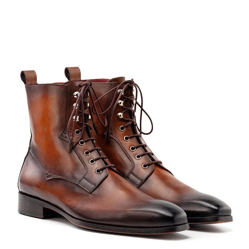 Premium Plain Toe Lace-Up Leather Ankle Boot Brown