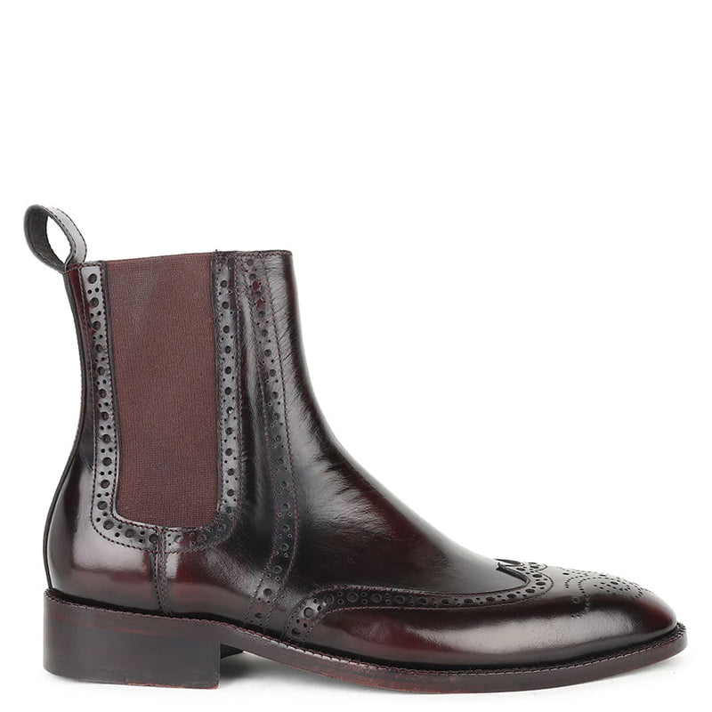 Wingtip Pure Leather Chelsea Burgundy Boot For Men