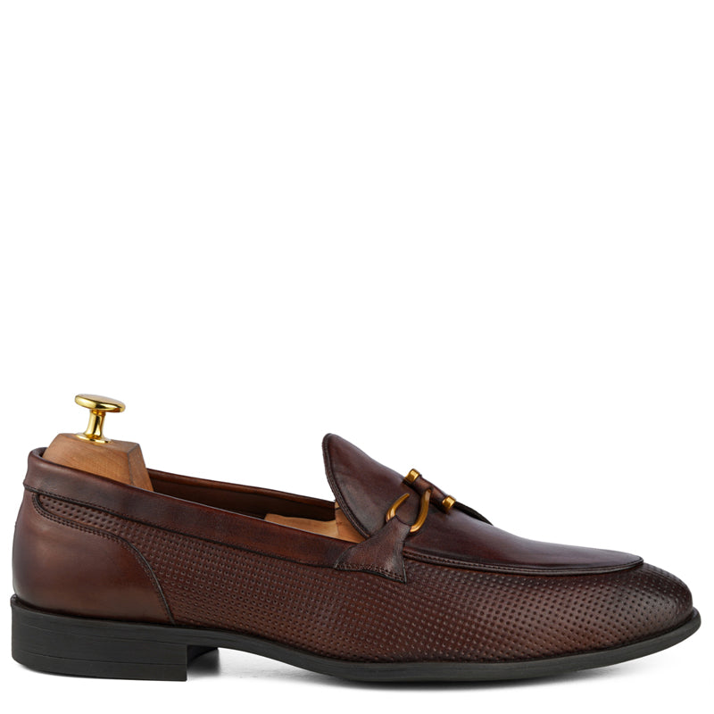 Luxury Pure Leather Brown Loafer With Side Hook