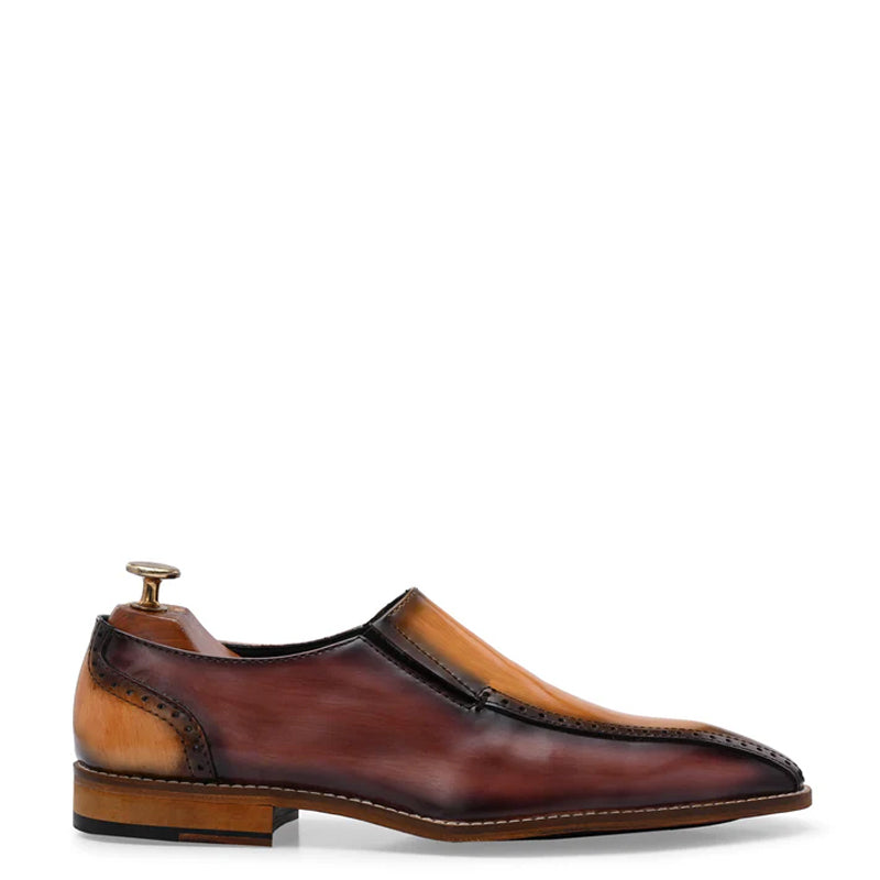 Handpainted Dual Tone Solid Leather Burgundy and Tan Loafer