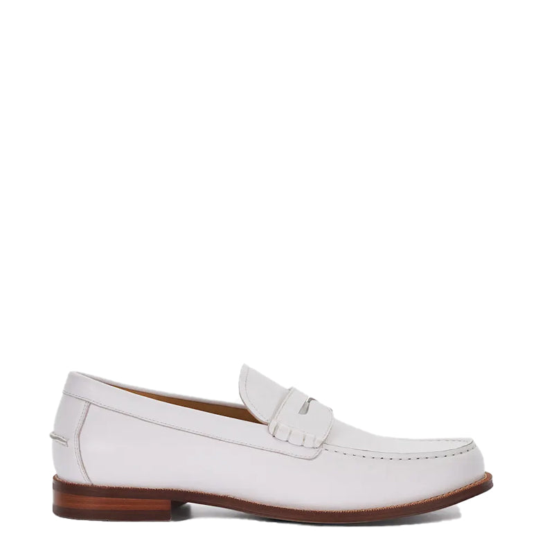Leather Penny Trim White Loafer For Men