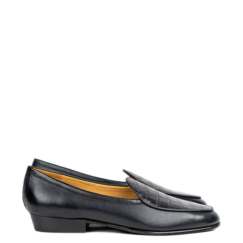 Men Croco Solid Leather Black Loafer