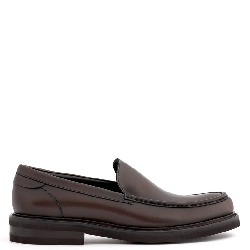 Round Toe Slip-On Leather Brown Loafer