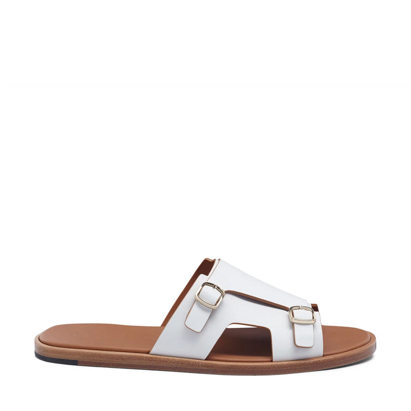 Men Double Buckle Leather Comfort White Sandal