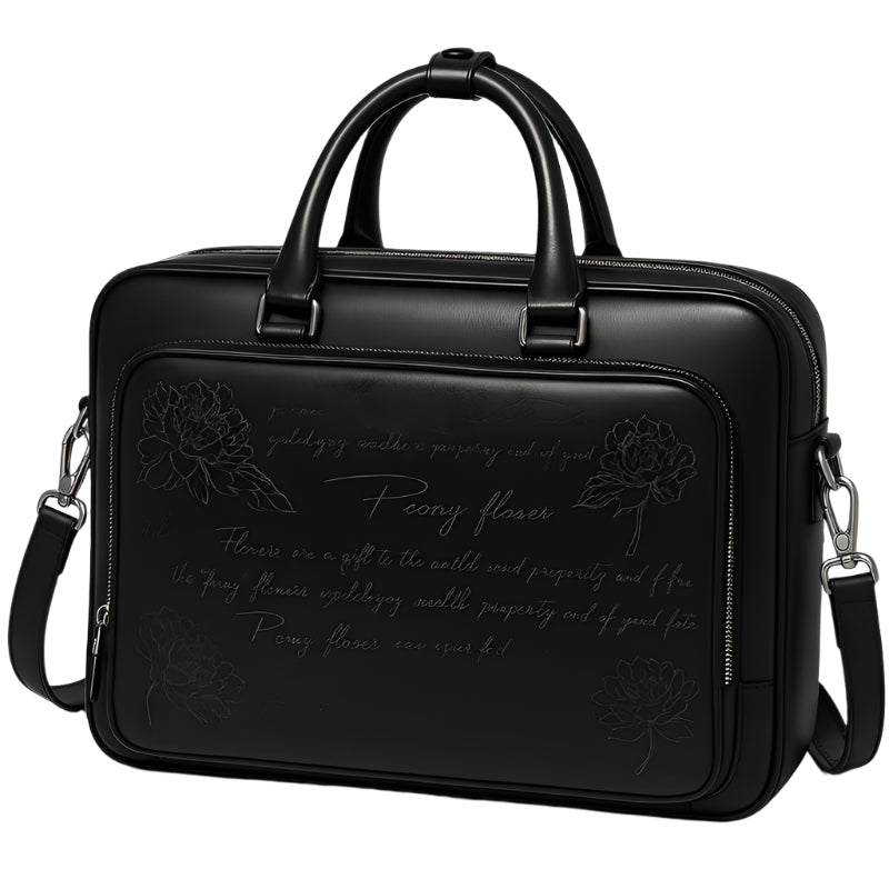 Italian Black Men's Printed Leather Laptop Bag