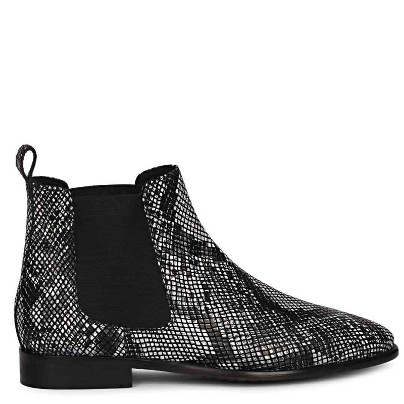 Snake Print Leather Chelsea Boots