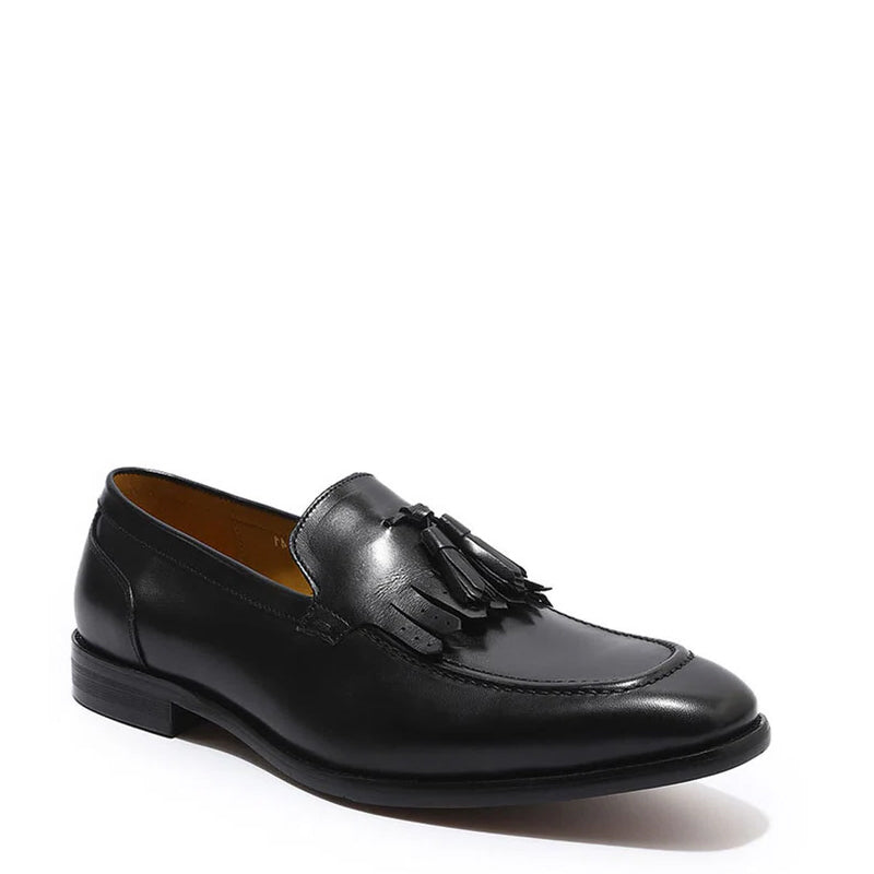 Leather Slip-On Tassel Black Loafer For Men