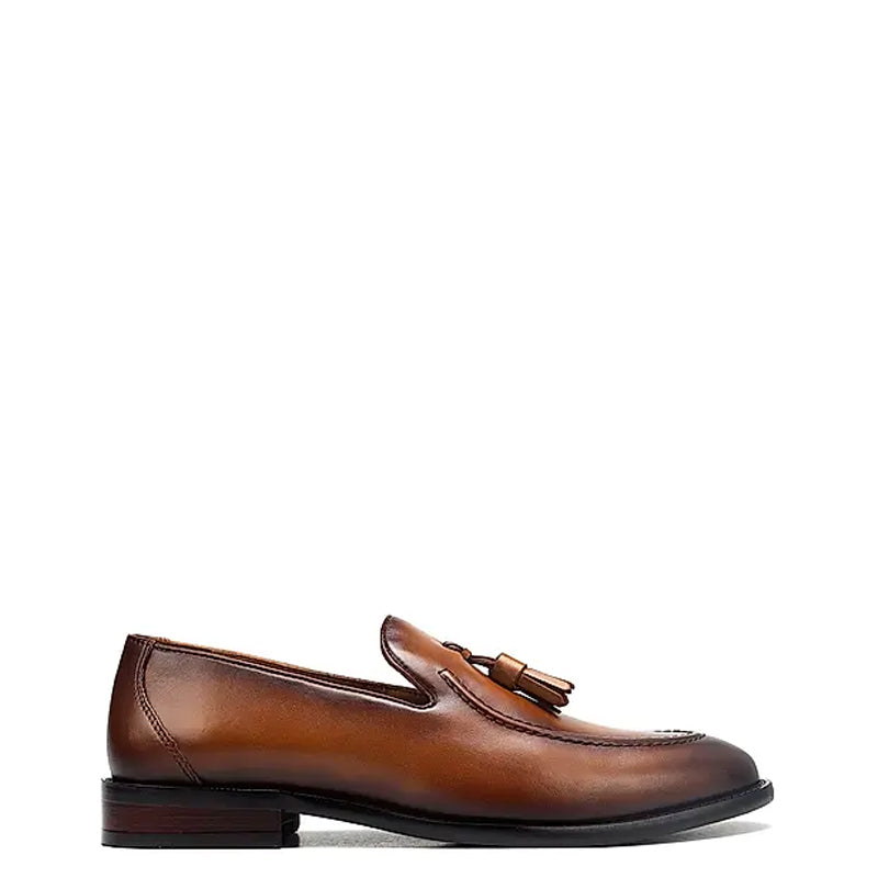Pure Solid Leather Tassel Tan Loafer