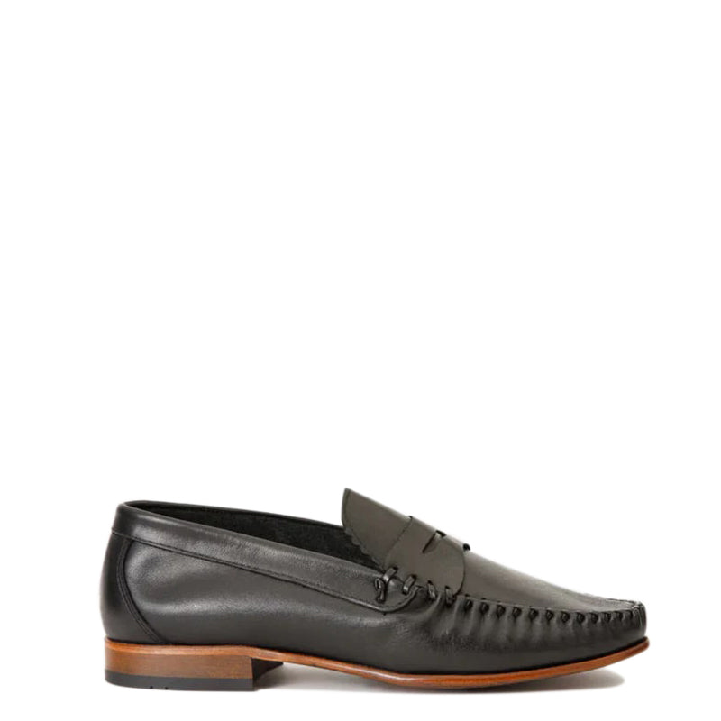 Black Leather Penny Loafer Men Shoes