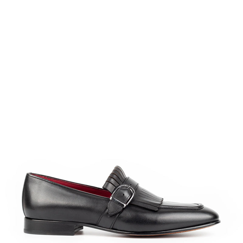 Premium Midnight Leather Single Monk Strap Shoe Black