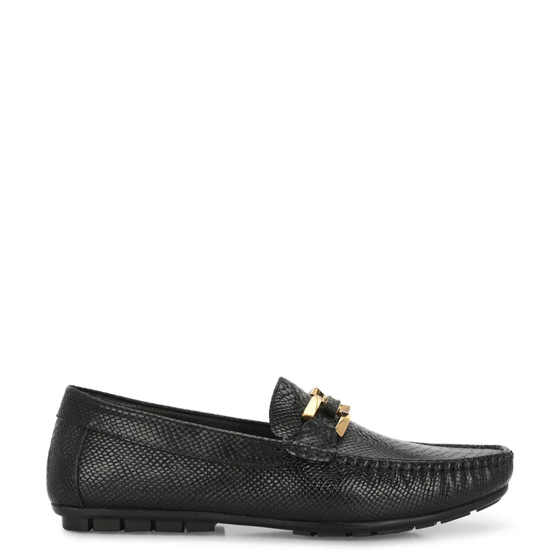 Premium Leather Buckled Black Loafer For Men