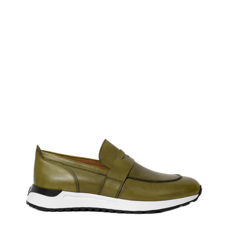 Olive Green Leather Men's Sneakers