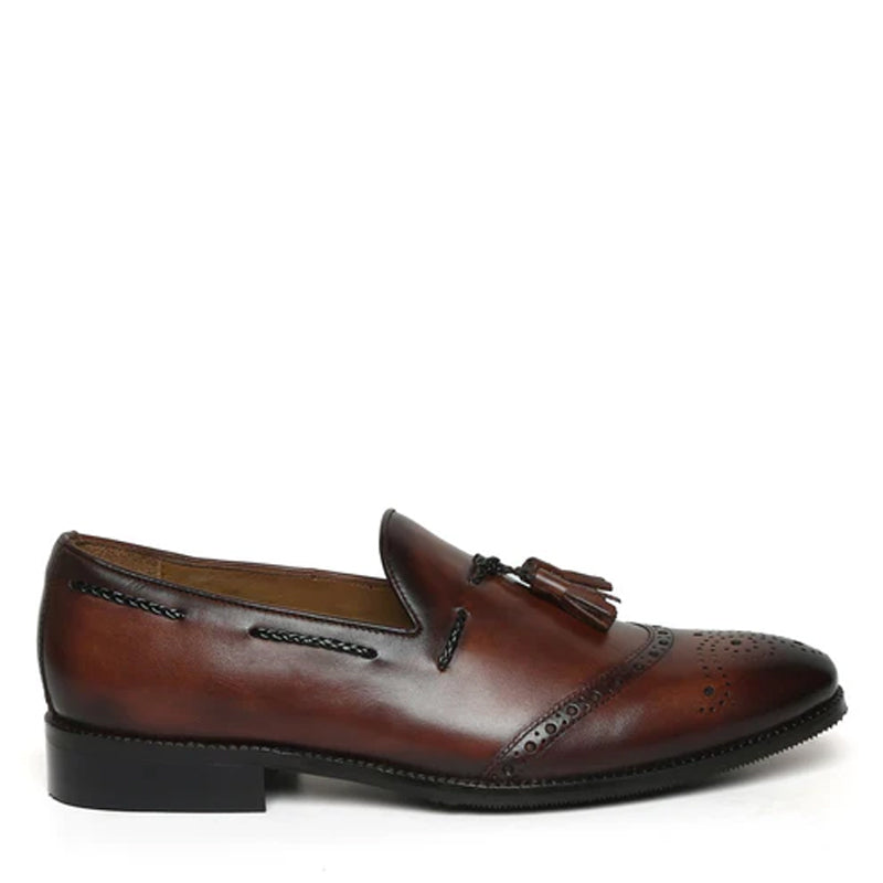 HandPainted  Leather Slip-On Tassel Brown Loafer