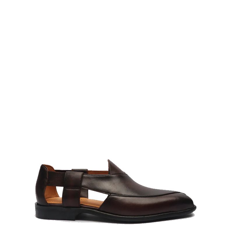 Classic Luxury Slip-On Leather Peshawari Black Sandal